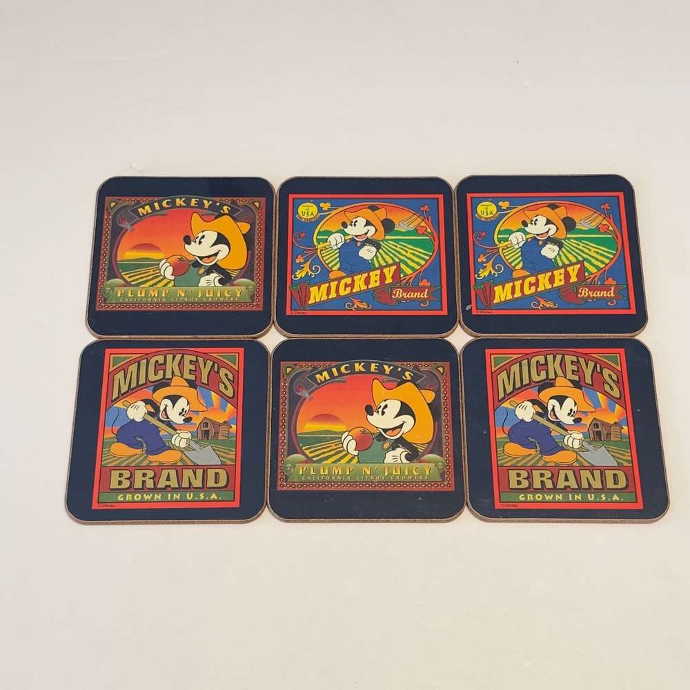 Disney Mickey Mouse Vintage Style Farm Brand Cork Backed Coasters Set of‎ 6